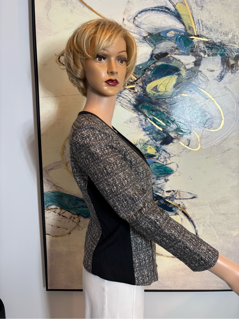 DKNYC Gray Tweed Zip-Front Blazer with Black Trim - Picture 6 of 14
